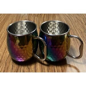 Hammered Rainbow Moscow Mule Mugs 20 Oz. Cold Drinks Beer Cocktails Set of 2